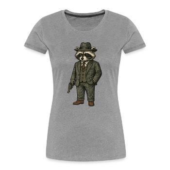Eleganter Mafiaboss Waschbär im Anzug mit Hut - Frauen Premium Bio T-Shirt - Grau meliert - Vorne - Mia (176cm)