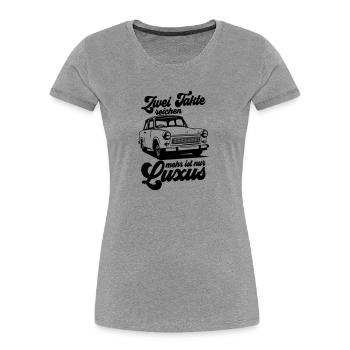 Farbe änderbar | Trabbi Zweitakt  - Frauen Premium Bio T-Shirt - Grau meliert - Vorne - Mia (176cm)