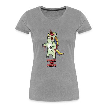 Halloween Trick or Treat Licorne Einhorn - T-shirt bio Premium Femme - gris chiné - Devant - Mia (176cm)