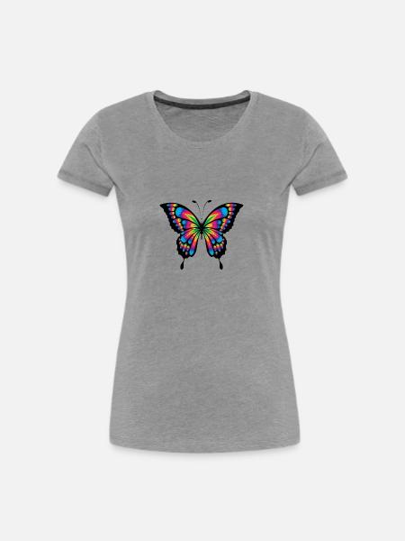 Schmetterling bunt - Frauen Premium Bio T-Shirt - Grau meliert