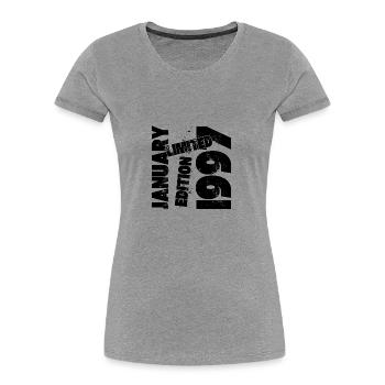 JANUARY 1997 LIMITED EDITION - Women's Premium Organic T-Shirt - heather grey - Front - Mia (176cm)