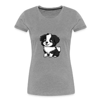 Border Collie Chien Comique Bébé - T-shirt bio Premium Femme - gris chiné - Devant - Mia (176cm)