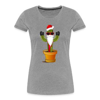 funny Santa Claus cactus for Christmas - Women's Premium Organic T-Shirt - heather grey - Front - Mia (176cm)