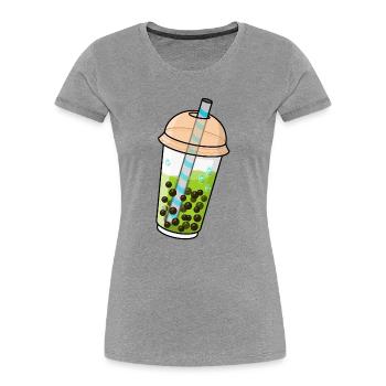 bubble tea kawaii - T-shirt bio Premium Femme - gris chiné - Devant - Mia (176cm)