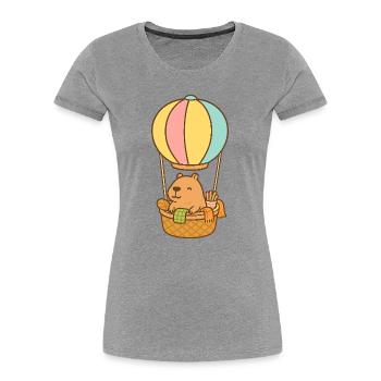Capybara in a hot air balloon – sweet & relaxed 🎈 - Women's Premium Organic T-Shirt - heather grey - Front - Mia (176cm)