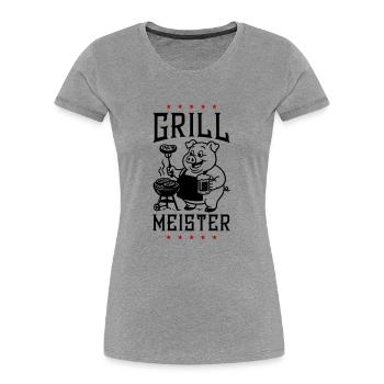 Grillmeister Grillen Schwein - Frauen Premium Bio T-Shirt - Grau meliert - Vorne - Mia (176cm)