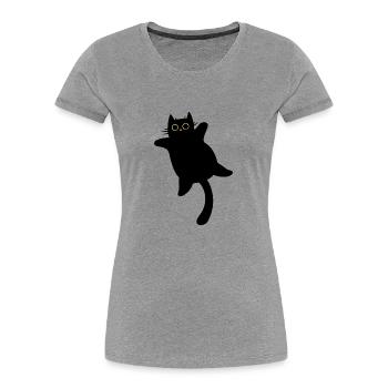 Mignon gros chat noir - T-shirt bio Premium Femme - gris chiné - Devant - Mia (176cm)