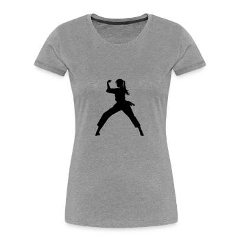 Karate Frau Symbol - Frauen Premium Bio T-Shirt - Grau meliert - Vorne - Mia (176cm)