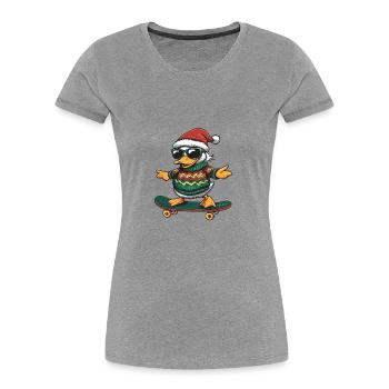 Canard Noël Drôle - T-shirt bio Premium Femme - gris chiné - Devant - Mia (176cm)