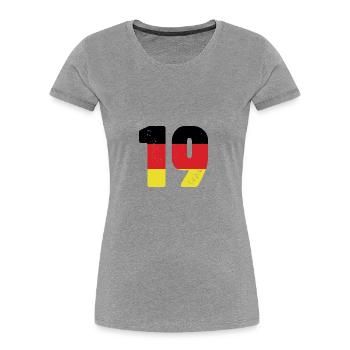 19 Numéro Jersey Allemagne - T-shirt bio Premium Femme - gris chiné - Devant - Mia (176cm)