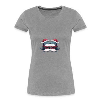L’équipe de Noël des baleines - T-shirt bio Premium Femme - gris chiné - Devant - Mia (176cm)
