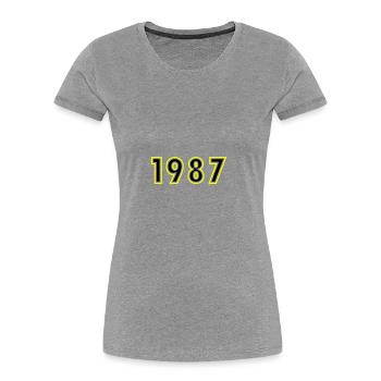 1987 Année Anniversaire - T-shirt bio Premium Femme - gris chiné - Devant - Mia (176cm)