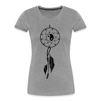 Dreamcatcher with feather and Yin & Yang - Women's Premium Organic T-Shirt - heather grey - Front - Mia (176cm)
