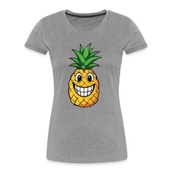 Süßer Ananas Cartoon Sommerfrucht Karibik Comic - Frauen Premium Bio T-Shirt - Grau meliert - Vorne - Mia (176cm)