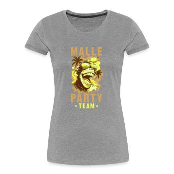 Malle Party Team Affe Mallorca Crew - Frauen Premium Bio T-Shirt - Grau meliert - Vorne - Mia (176cm)