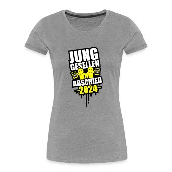 Enterrement de vie de garçon 2024 Enterrement de vie de garçon - T-shirt bio Premium Femme - gris chiné - Devant - Mia (176cm)