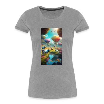 Kühe und Heissluftballons - Frauen Premium Bio T-Shirt - Grau meliert - Vorne - Mia (176cm)