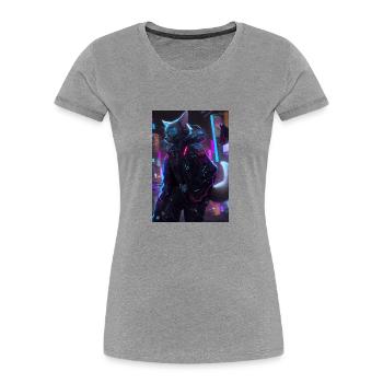 cyber cat - Frauen Premium Bio T-Shirt - Grau meliert - Vorne - Mia (176cm)