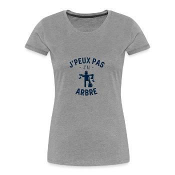 J peux pas j ai Arbre cadeau bûcheron - T-shirt bio Premium Femme - gris chiné - Devant - Mia (176cm)