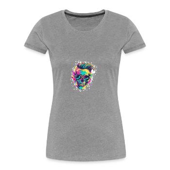 Techno Totenkopf Party Frisur - Frauen Premium Bio T-Shirt - Grau meliert - Vorne - Mia (176cm)