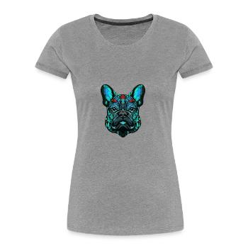 Französische Bulldogge Hund Porträt Bunt - Frauen Premium Bio T-Shirt - Grau meliert - Vorne - Mia (176cm)