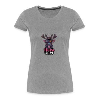 Ibiza 2024 Hirsch - Frauen Premium Bio T-Shirt - Grau meliert - Vorne - Mia (176cm)