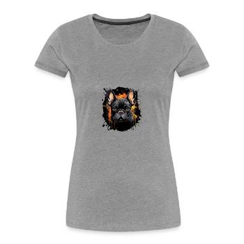 Portrait de chien bouledogue français - T-shirt bio Premium Femme - gris chiné - Devant - Mia (176cm)