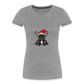 Buldog Français Chien Noël - T-shirt bio Premium Femme - gris chiné - Devant - Mia (176cm)