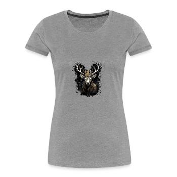 Hirsch Kopf Porträt Krone - Frauen Premium Bio T-Shirt - Grau meliert - Vorne - Mia (176cm)
