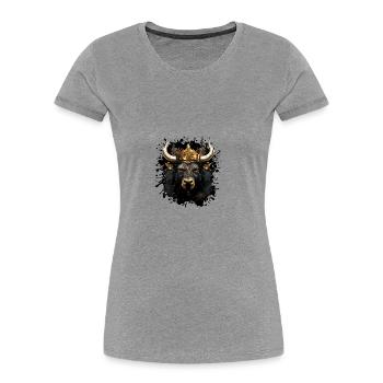 Bulle Kopf Porträt Tier Taurus Krone - Frauen Premium Bio T-Shirt - Grau meliert - Vorne - Mia (176cm)