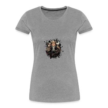 Pferd Kopf Porträt Krone - Frauen Premium Bio T-Shirt - Grau meliert - Vorne - Mia (176cm)