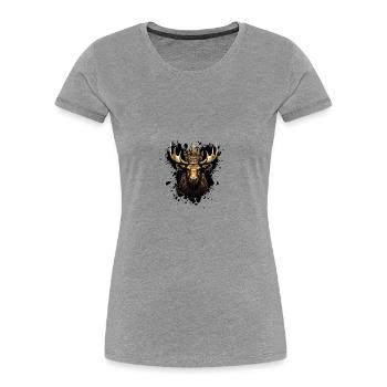 Moose Head Portrait Crown - Women's Premium Organic T-Shirt - heather grey - Front - Mia (176cm)