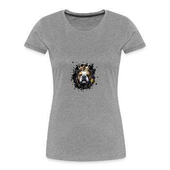 Bouledogue tête de chien Portrait Couronne - T-shirt bio Premium Femme - gris chiné - Devant - Mia (176cm)