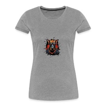 Doberman Tête de Chien Portrait Couronne - T-shirt bio Premium Femme - gris chiné - Devant - Mia (176cm)