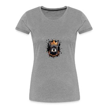 Französische Bulldogge Hund Krone Porträt - Frauen Premium Bio T-Shirt - Grau meliert - Vorne - Mia (176cm)