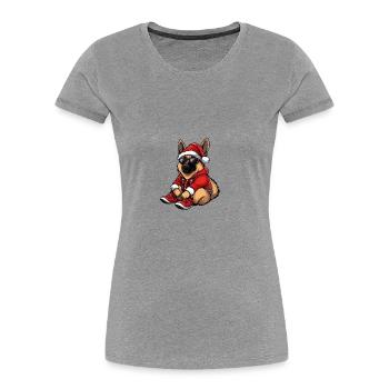 Schäferhund Hund Weihnachten X-Mas - Frauen Premium Bio T-Shirt - Grau meliert - Vorne - Mia (176cm)