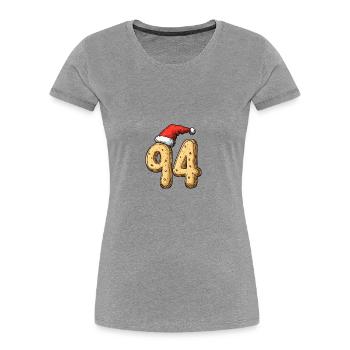 94 Numéro Noël - T-shirt bio Premium Femme - gris chiné - Devant - Mia (176cm)