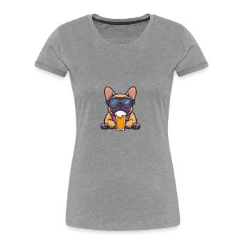 Französische Buldogge Hund Ski Bier - Frauen Premium Bio T-Shirt - Grau meliert - Vorne - Mia (176cm)