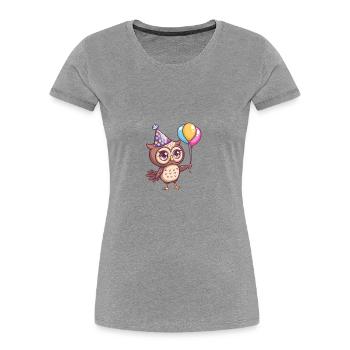 hibou anniversaire bébé - T-shirt bio Premium Femme - gris chiné - Devant - Mia (176cm)