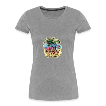 Malle 2025 Palmiers Majorque - T-shirt bio Premium Femme - gris chiné - Devant - Mia (176cm)