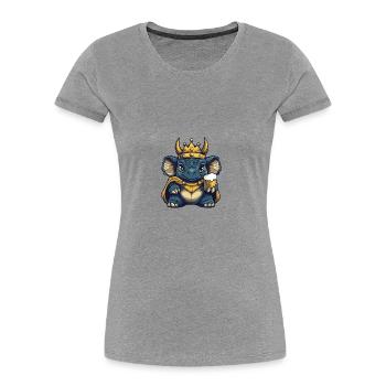 Dinosaure tricératops Bière Drôle - T-shirt bio Premium Femme - gris chiné - Devant - Mia (176cm)