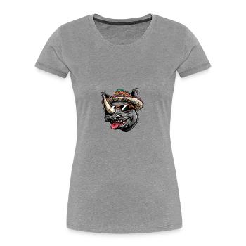 Nashorn Lustig Sombrero - Frauen Premium Bio T-Shirt - Grau meliert - Vorne - Mia (176cm)