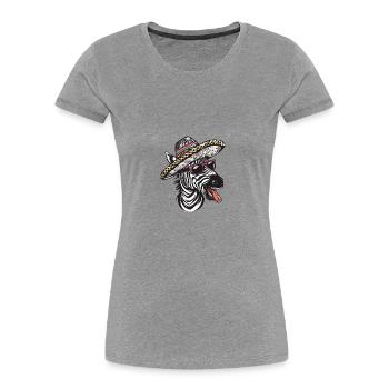 Zebra Comic Lustig Sombrero - Frauen Premium Bio T-Shirt - Grau meliert - Vorne - Mia (176cm)