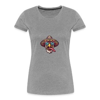 Huhn Comic Lustig Sombrero - Frauen Premium Bio T-Shirt - Grau meliert - Vorne - Mia (176cm)