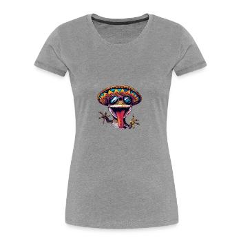 lézard gecko bande dessinée drôle sombrero - T-shirt bio Premium Femme - gris chiné - Devant - Mia (176cm)