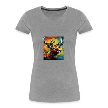 Hirsch Porträt - Frauen Premium Bio T-Shirt - Grau meliert - Vorne - Mia (176cm)