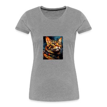 Tête de portrait de chat - T-shirt bio Premium Femme - gris chiné - Devant - Mia (176cm)