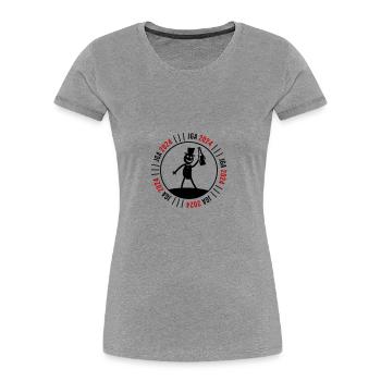 Enterrement de vie de garçon 2024 - T-shirt bio Premium Femme - gris chiné - Devant - Mia (176cm)