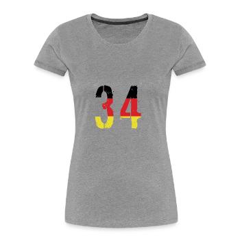 Maillot 34 Numéro Allemagne - T-shirt bio Premium Femme - gris chiné - Devant - Mia (176cm)