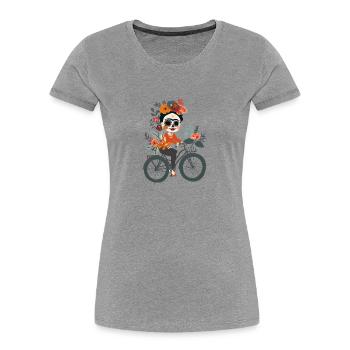 Woman on Bike Skull Art with Flowers - Frauen Premium Bio T-Shirt - Grau meliert - Vorne - Mia (176cm)